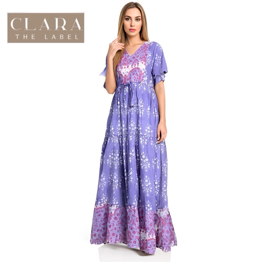 NWT Clara The Label Boho Maxi Dress S Blue Purple Cottagecore Coastal Bohemian